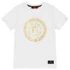 Boys White & Gold Logo T-Shirt, 1, hi-res