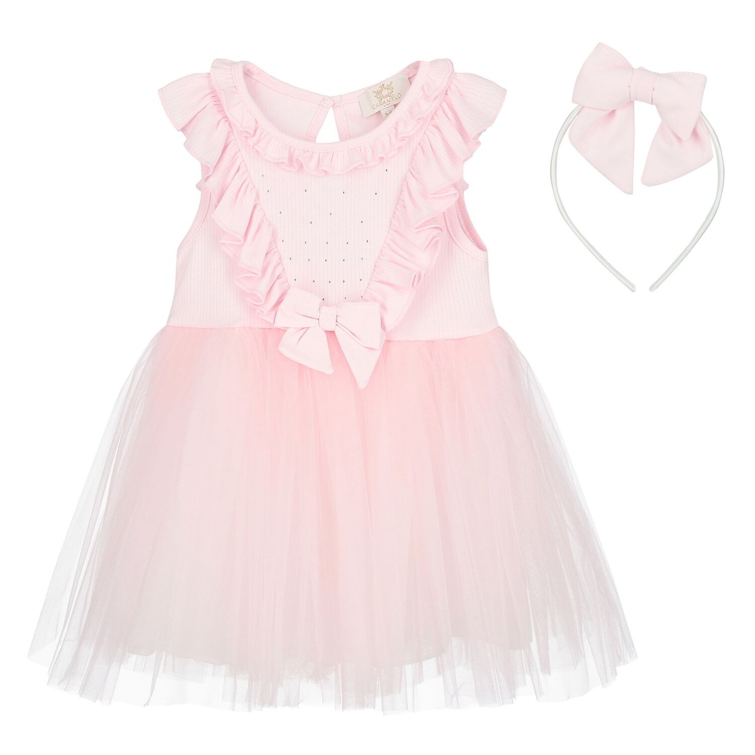 Girls Pink Embellished Tulle Dress Set, 1, hi-res
