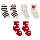 Younger Girls Red & Ivory Heart Socks ( 3 Pack ), 2, hi-res
