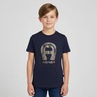 Boys Navy Blue & Gold Logo T-Shirt, 2, hi-res