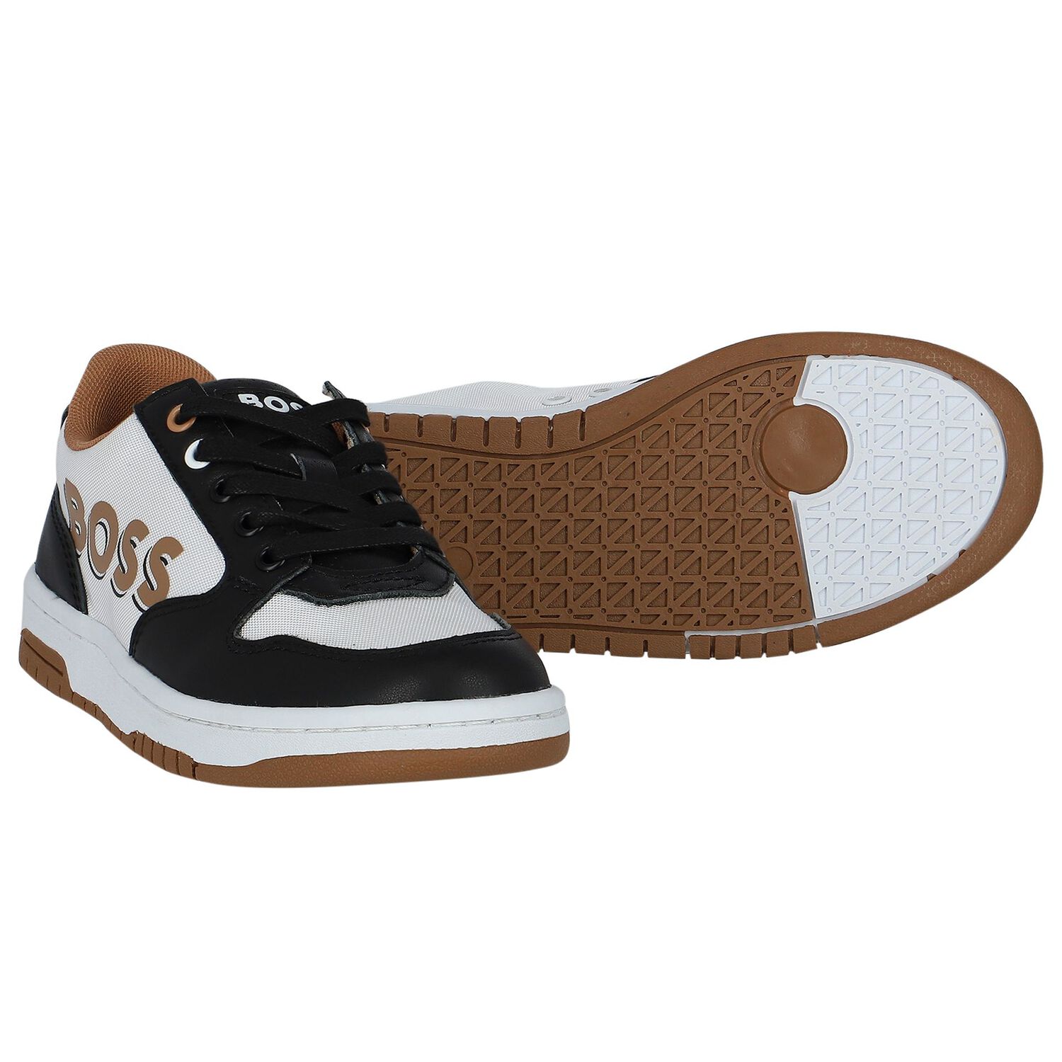 Boys Black & White Logo Trainers, 1, hi-res