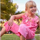 Girls Pink 3D Flower Trousers Set, 1, hi-res