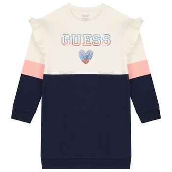 Girls Ivory Ruffled Sweatshirt Dress