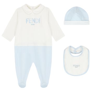 Baby Boys White & Blue Logo Babygrow Gift Set