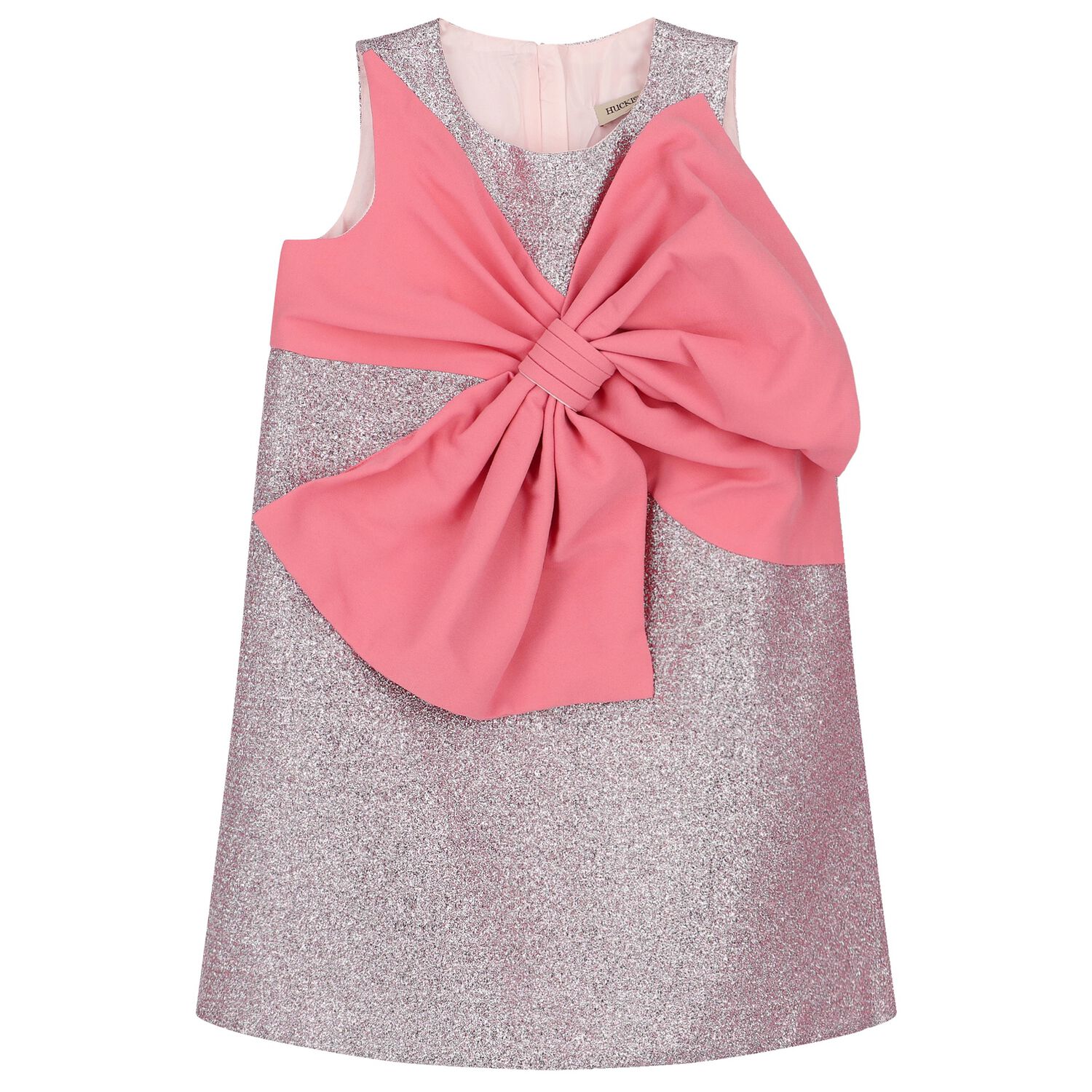 Girls Pink Glitter Bow Dress, 1, hi-res