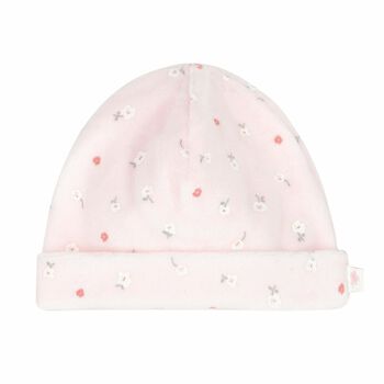 Baby Girls Pink Printed Velour Hat