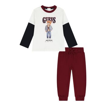 Baby Boys White & Red Teddy Bear Logo Joggers Set