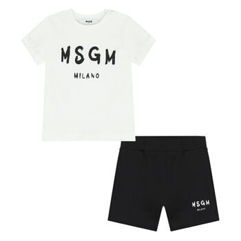 Younger White & Black Logo Shorts Set