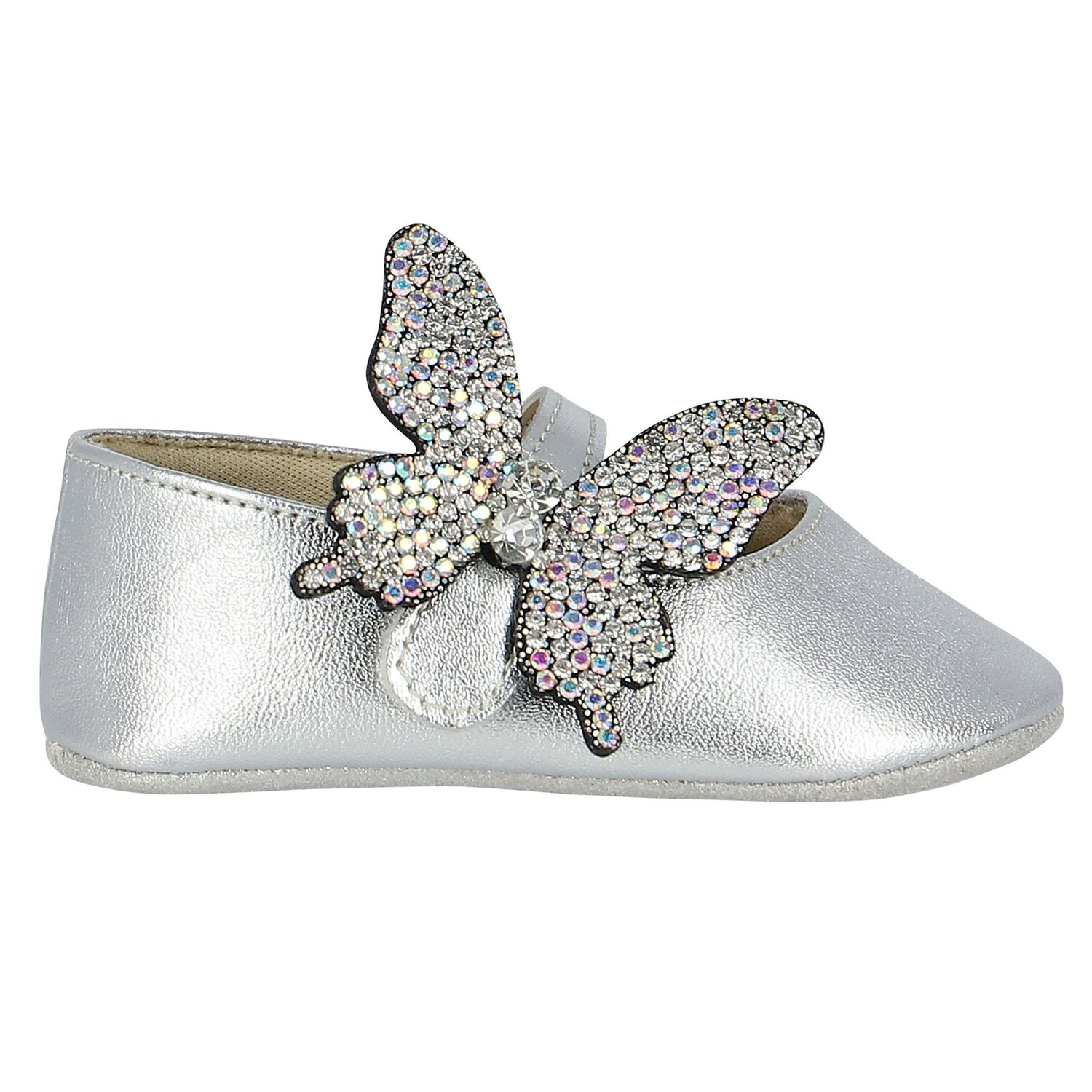 Baby Girls Silver Butterfly Shoes, 1, hi-res image number null