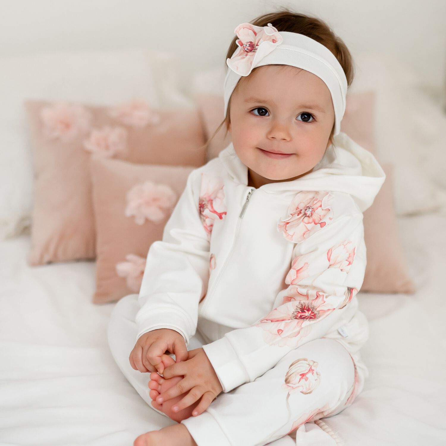 Baby Girls Ivory Flower Headband, 1, hi-res