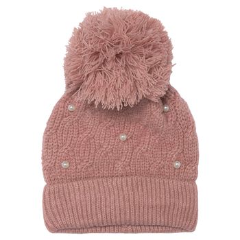 Girls Pink Embellished Knitted Beanie Hat