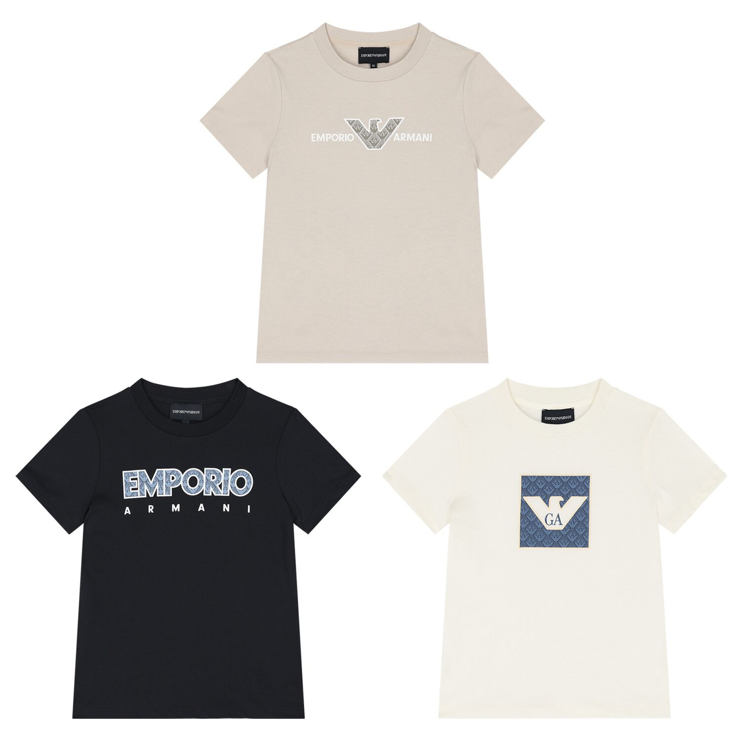 Boys Navy Blue, Ivory & Beige T-Shirts (3 Pack), 1, hi-res