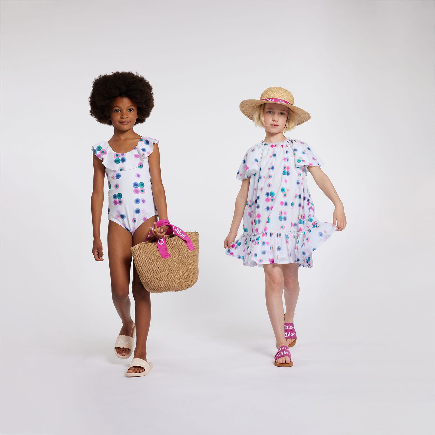 Girls White Ruffled Swimsuit, 1, hi-res