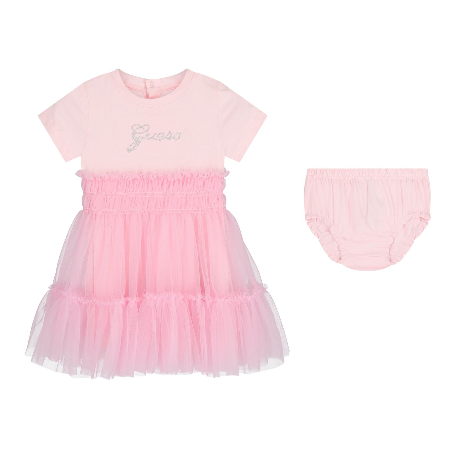 Baby Girls Pink Logo Tulle Dress Set, 1, hi-res