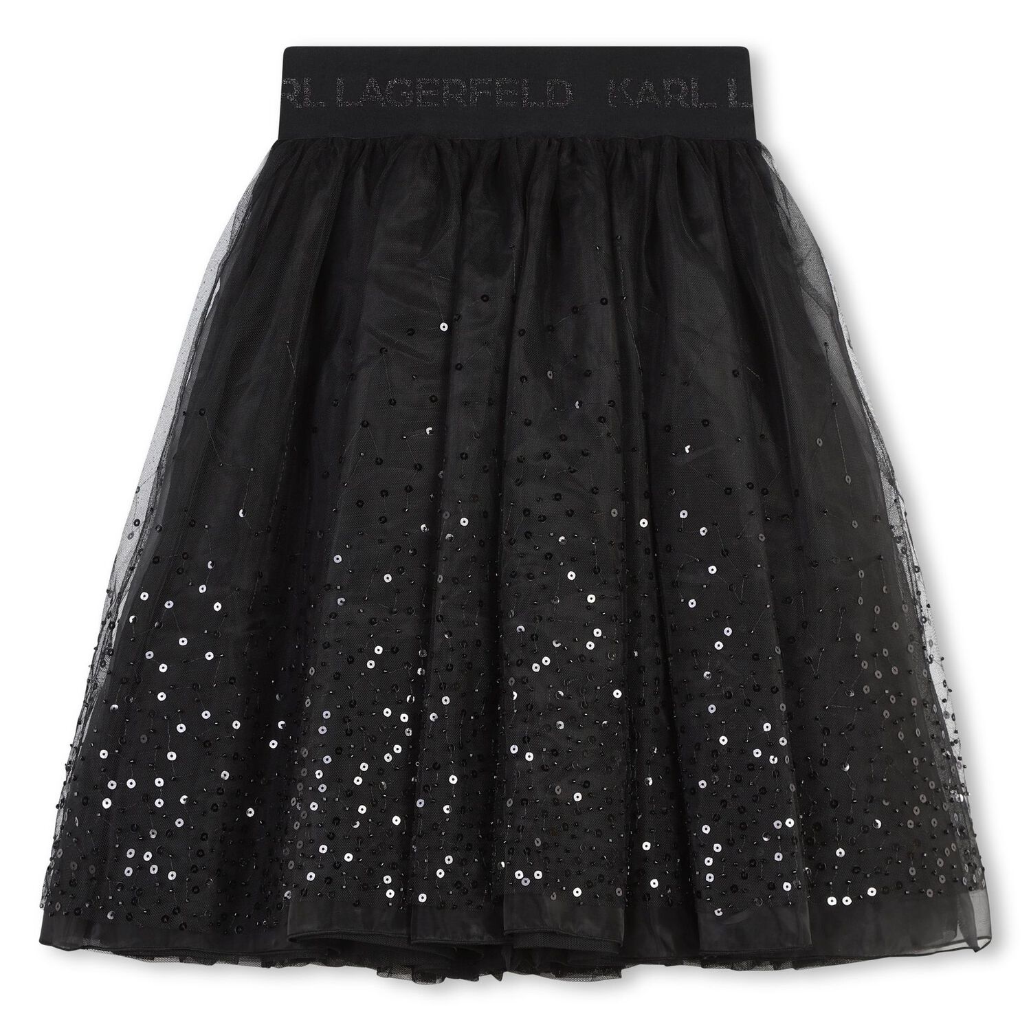 Girls Black Logo Tulle & Sequin Skirt, 1, hi-res image number null