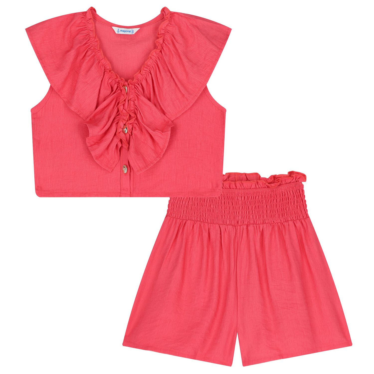 Girls Red Ruffled Shorts Set, 1, hi-res