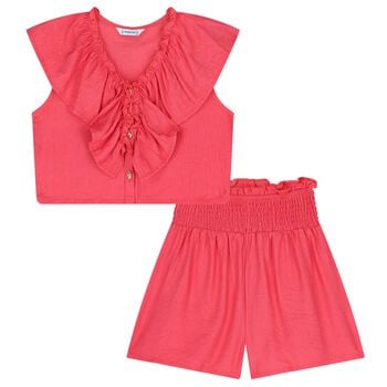 Girls Red Ruffled Shorts Set
