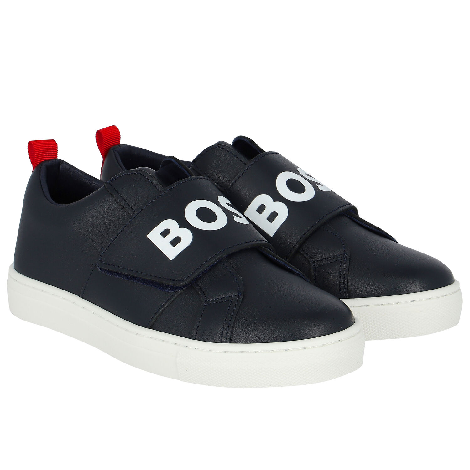 Boys Navy Blue Logo Trainers, 1, hi-res