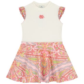 Girls Ivory & Pink Floral Paisley Dress