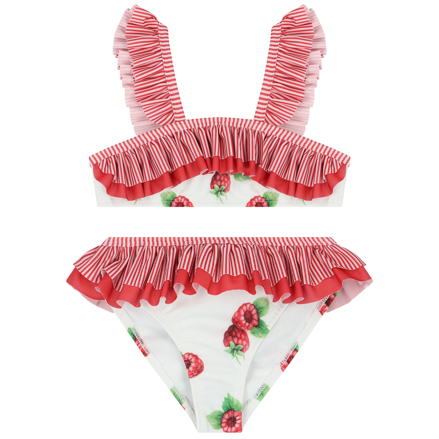 Girls White & Red Raspberries Swimsuit, 1, hi-res