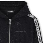 Girls Black Glittery Hooded Zip Up Top, 1, hi-res
