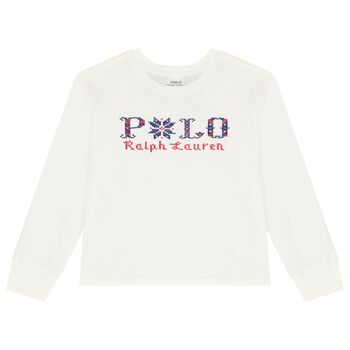 Girls White Logo Long Sleeve Top