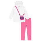Girls White & Pink Hooded Leggings Set, 1, hi-res