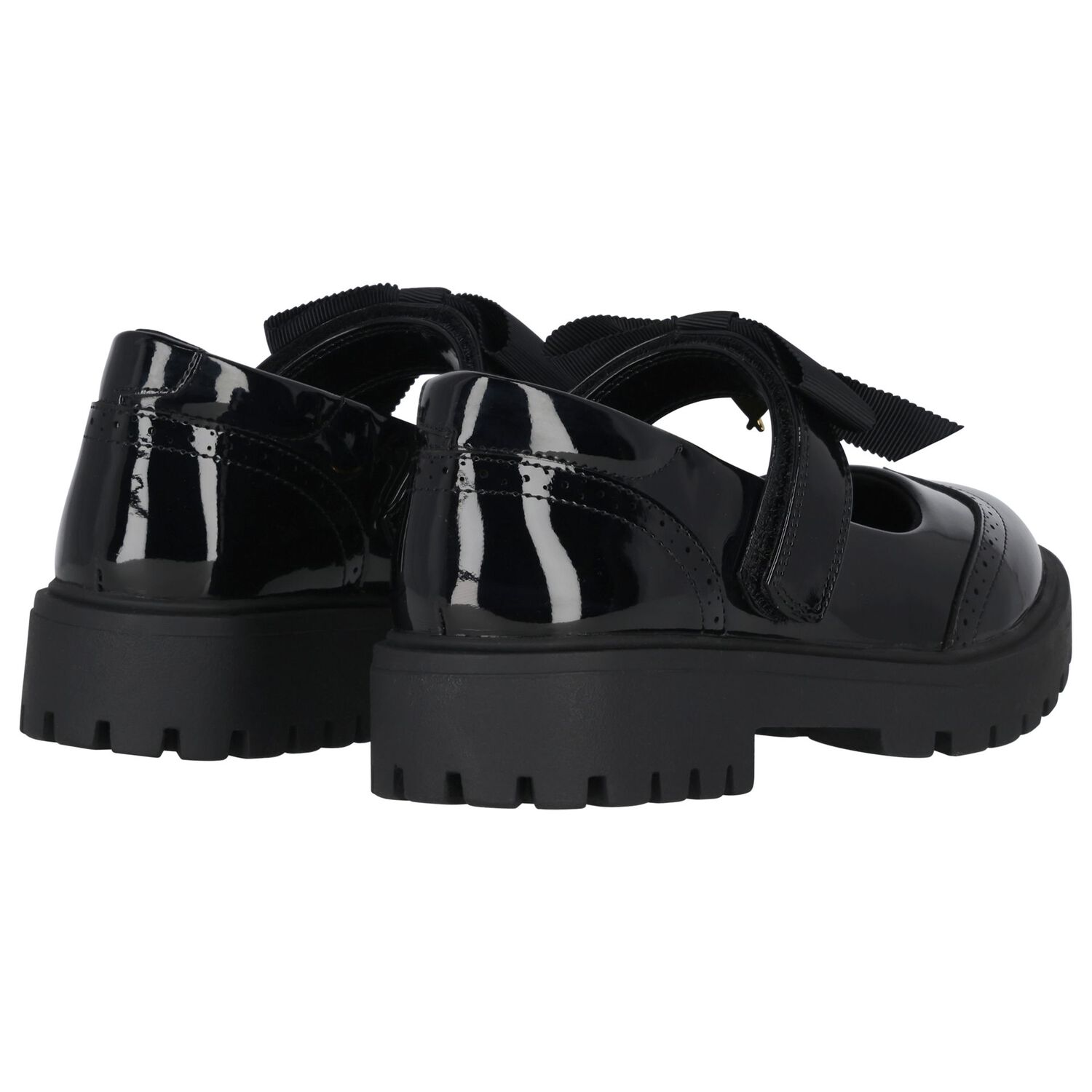 Girls Black Logo Patent Leather Shoes, 1, hi-res