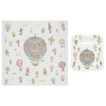 White Hot Air Balloons Carré Swaddle & Bib Gift Set