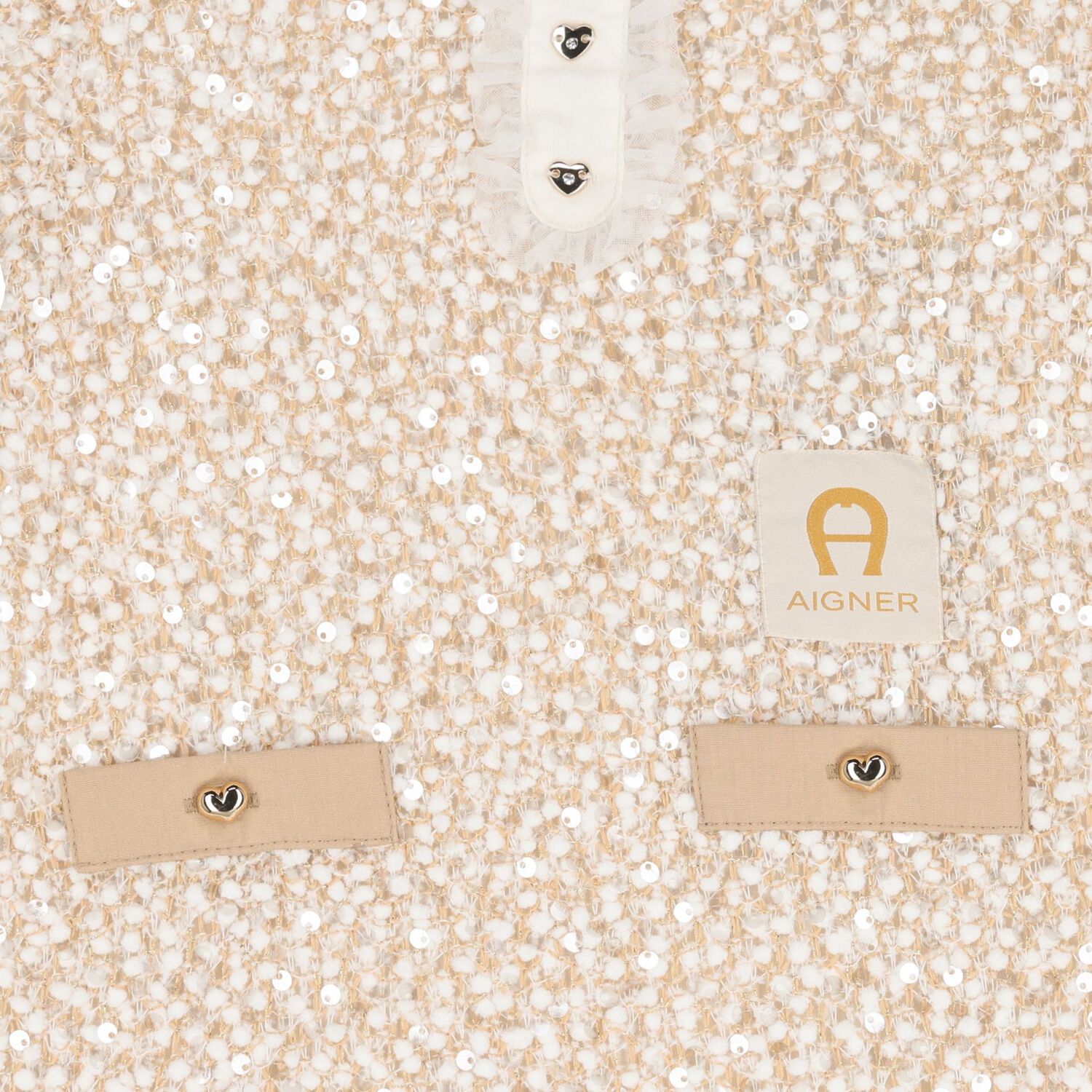 Younger Girls Beige Sequin Dress, 1, hi-res