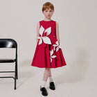 Girls Red & White Satin Floral Dress, 3, hi-res