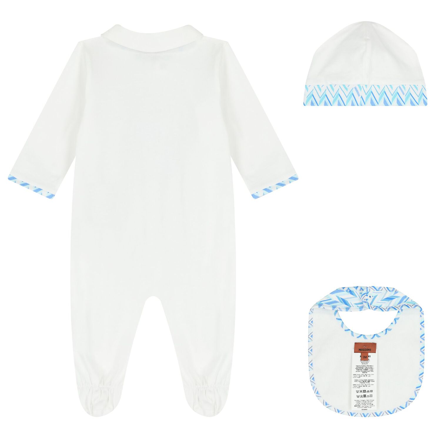 Baby Boys White & Blue Teddy Bear Zig Zag Babygrow Gift Set, 1, hi-res
