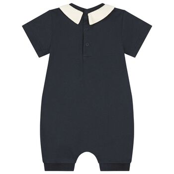 Navy Blue Teddy Bear Logo Baby Romper
