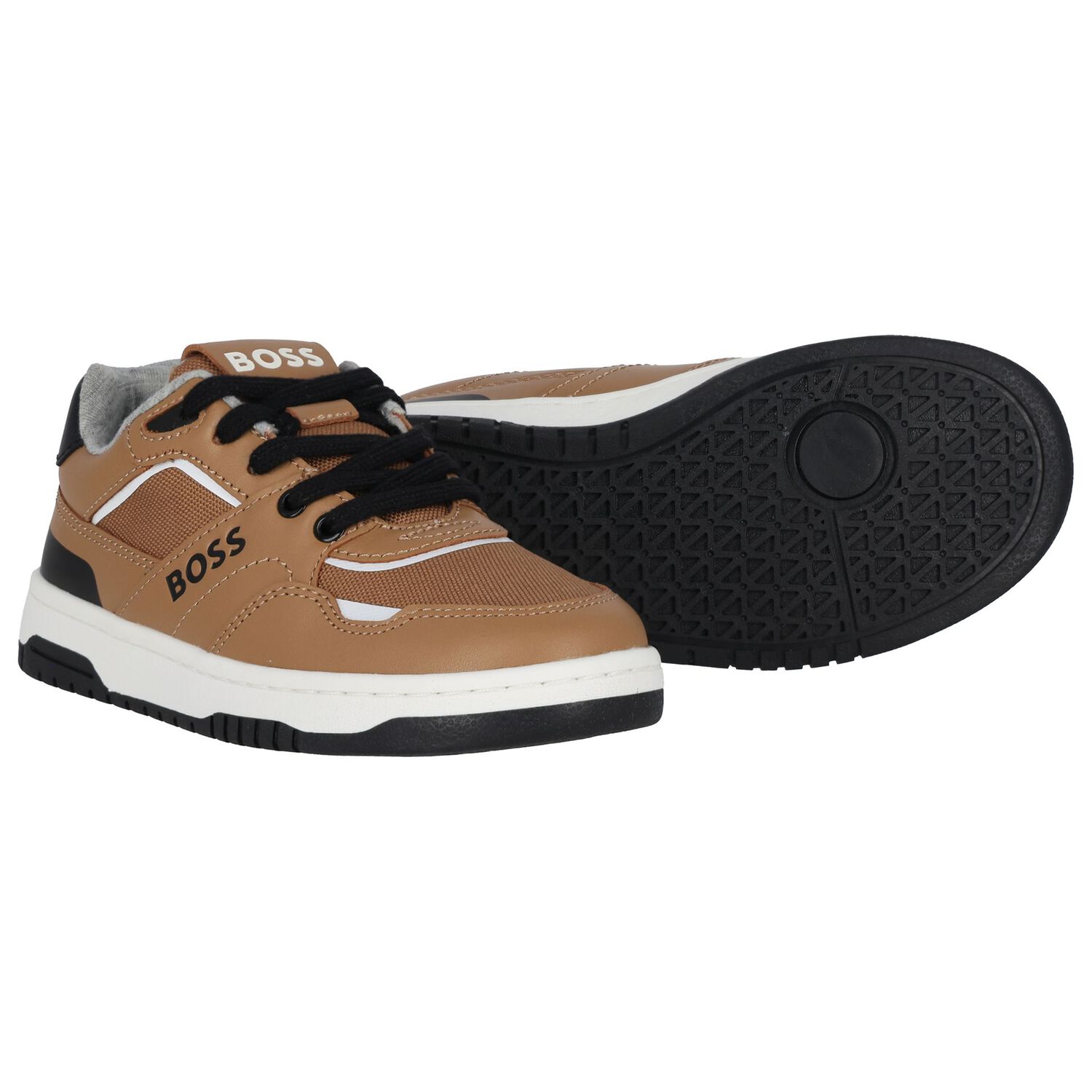 Boys Beige Logo Trainers, 1, hi-res