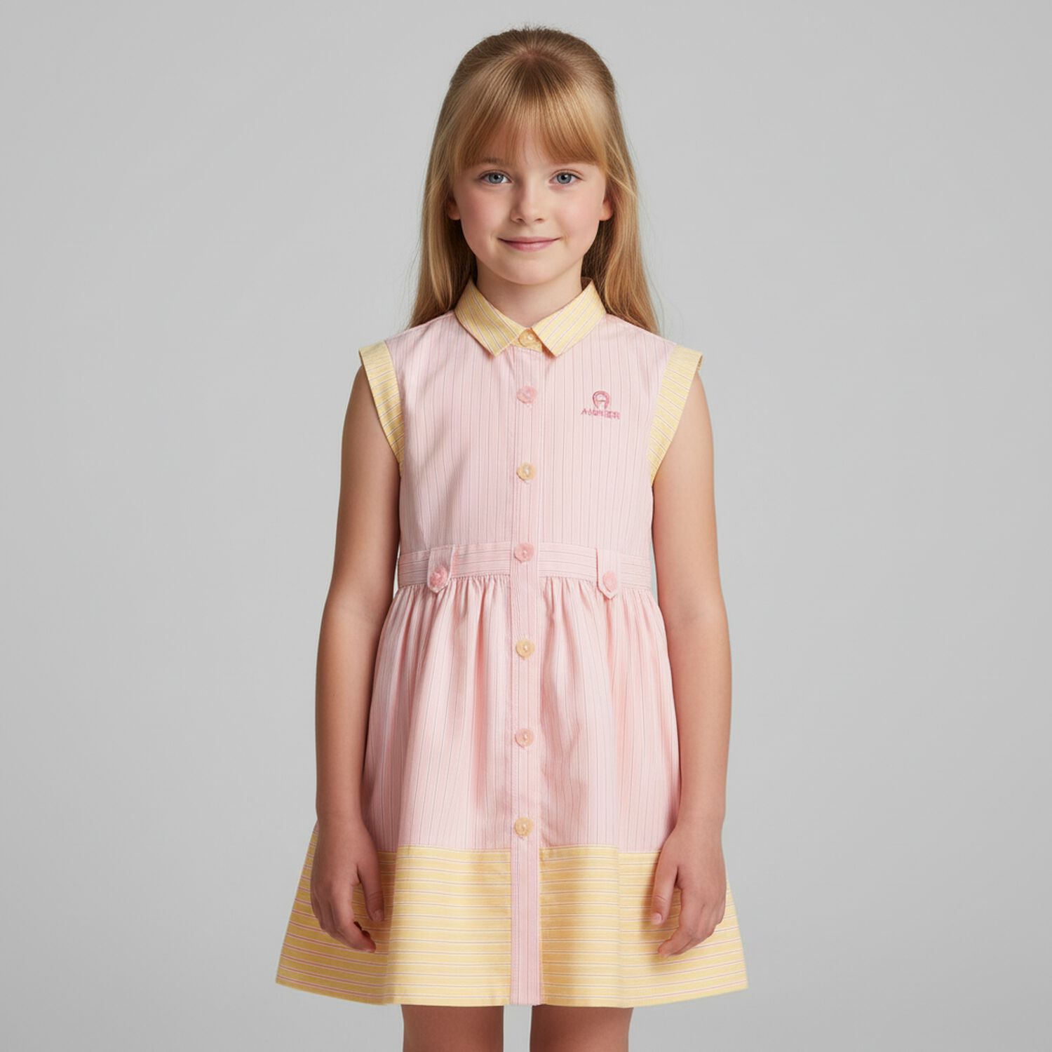 Girls Pink Logo Striped Dress, 1, hi-res