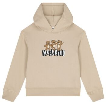 Beige Teddy Bear Logo Hooded Top