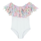 Girls White Rainbow Petal Swimsuit, 1, hi-res