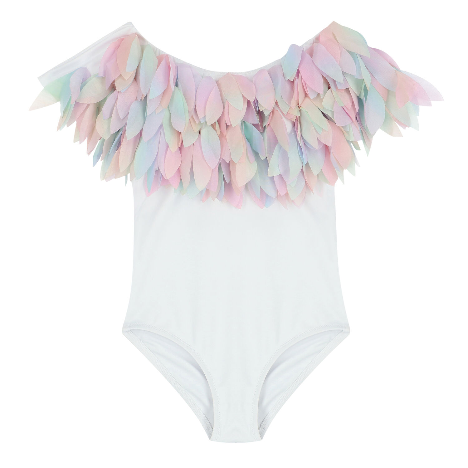 Girls White Rainbow Petal Swimsuit, 1, hi-res