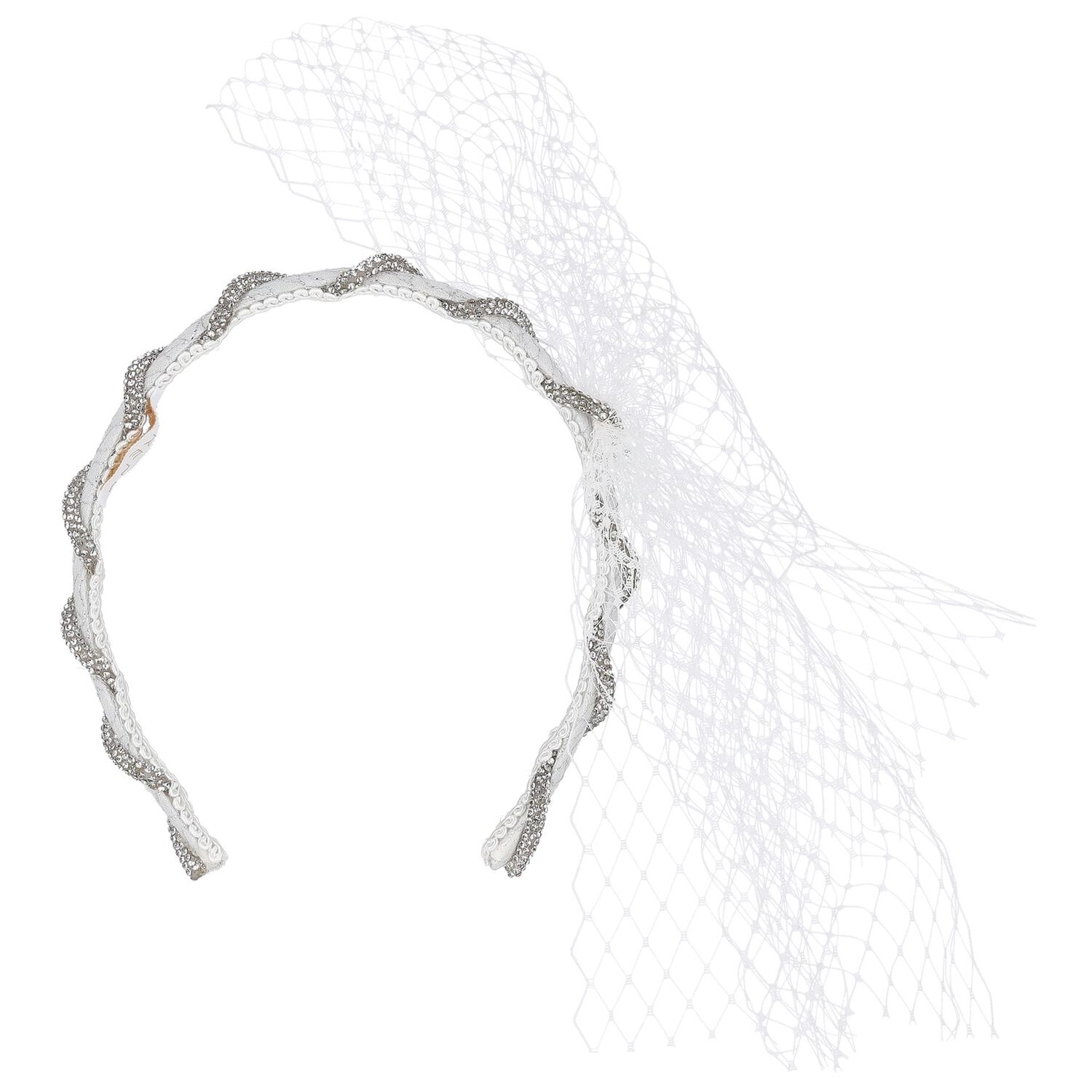 Girls White & Silver Diamante Headband, 1, hi-res