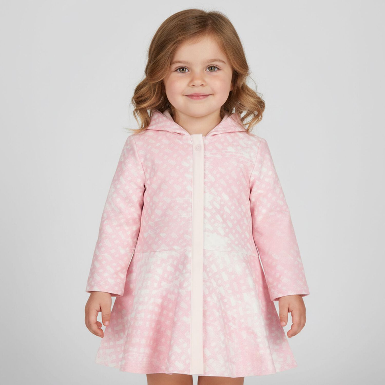 Younger Girls Pink & White Logo Hooded Dress, 1, hi-res