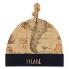 Baby Boys Beige & Navy Blue Geo Map Hat, 1, hi-res