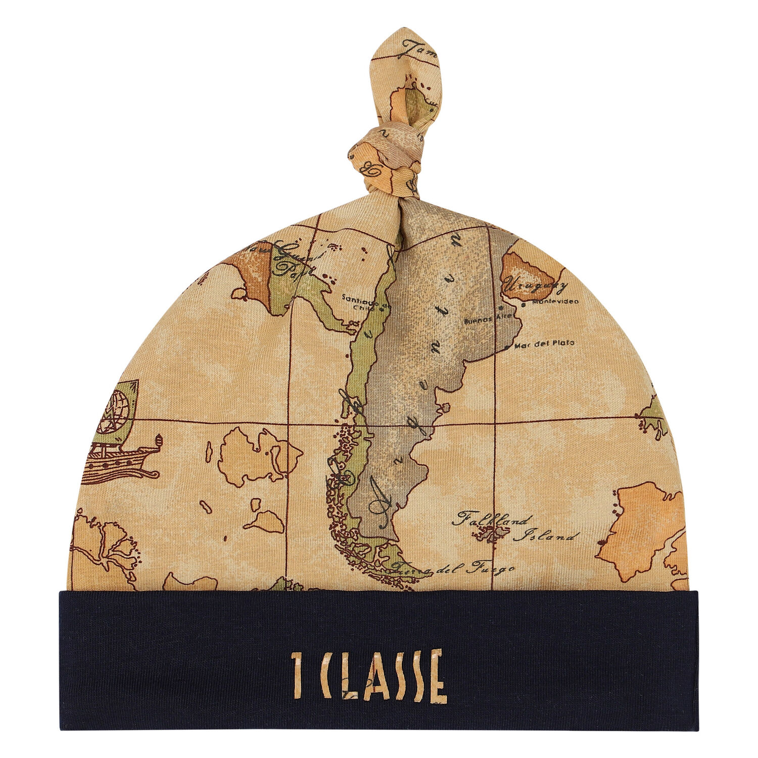 Baby Boys Beige & Navy Blue Geo Map Hat, 1, hi-res