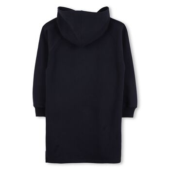 Girls Navy Blue Logo Hooded Dress