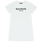 Girls White Logo Dress, 1, hi-res