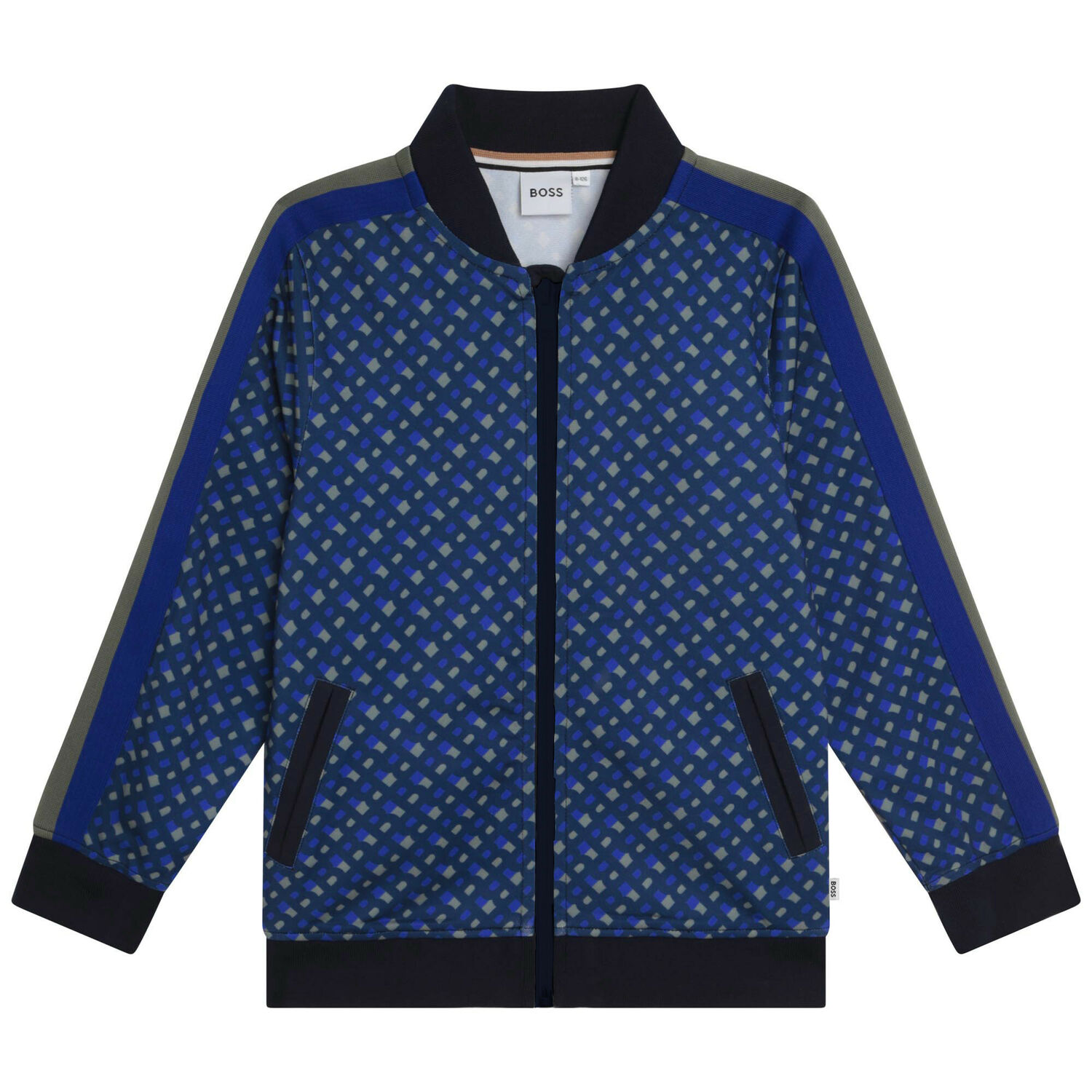 Boys Blue Monogram Logo Zip-Up Top, 1, hi-res