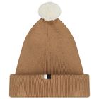 Younger Boys Beige Logo Knitted Hat, 1, hi-res