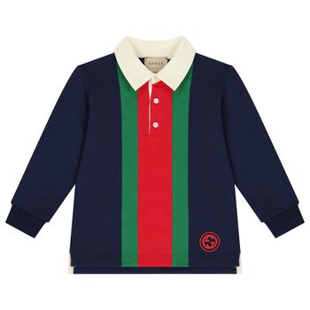 Boys Navy Blue Web Striped Polo Shirt