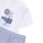 Boys White & Blue Striped Shorts Set, 1, hi-res