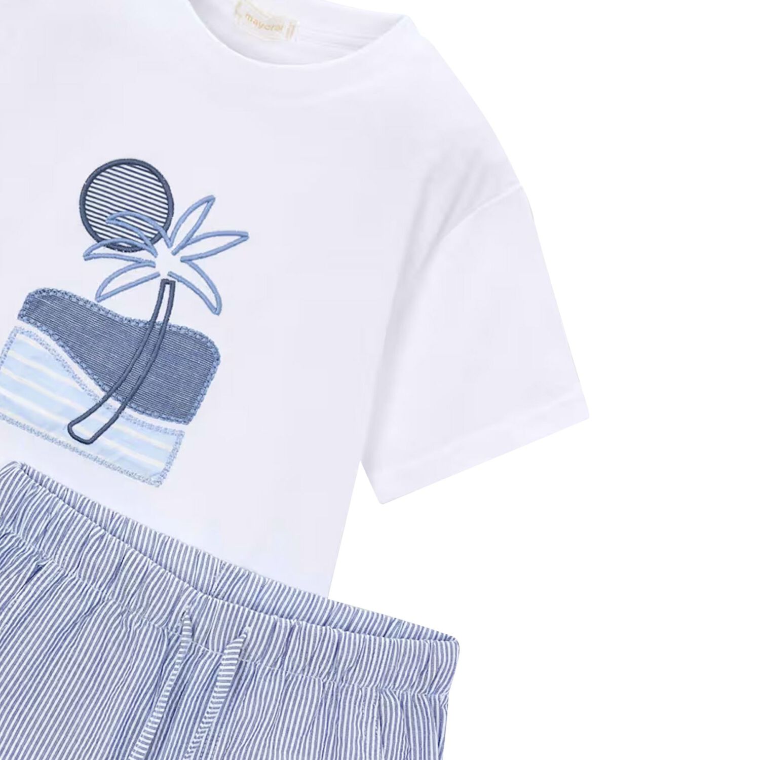 Boys White & Blue Striped Shorts Set, 1, hi-res