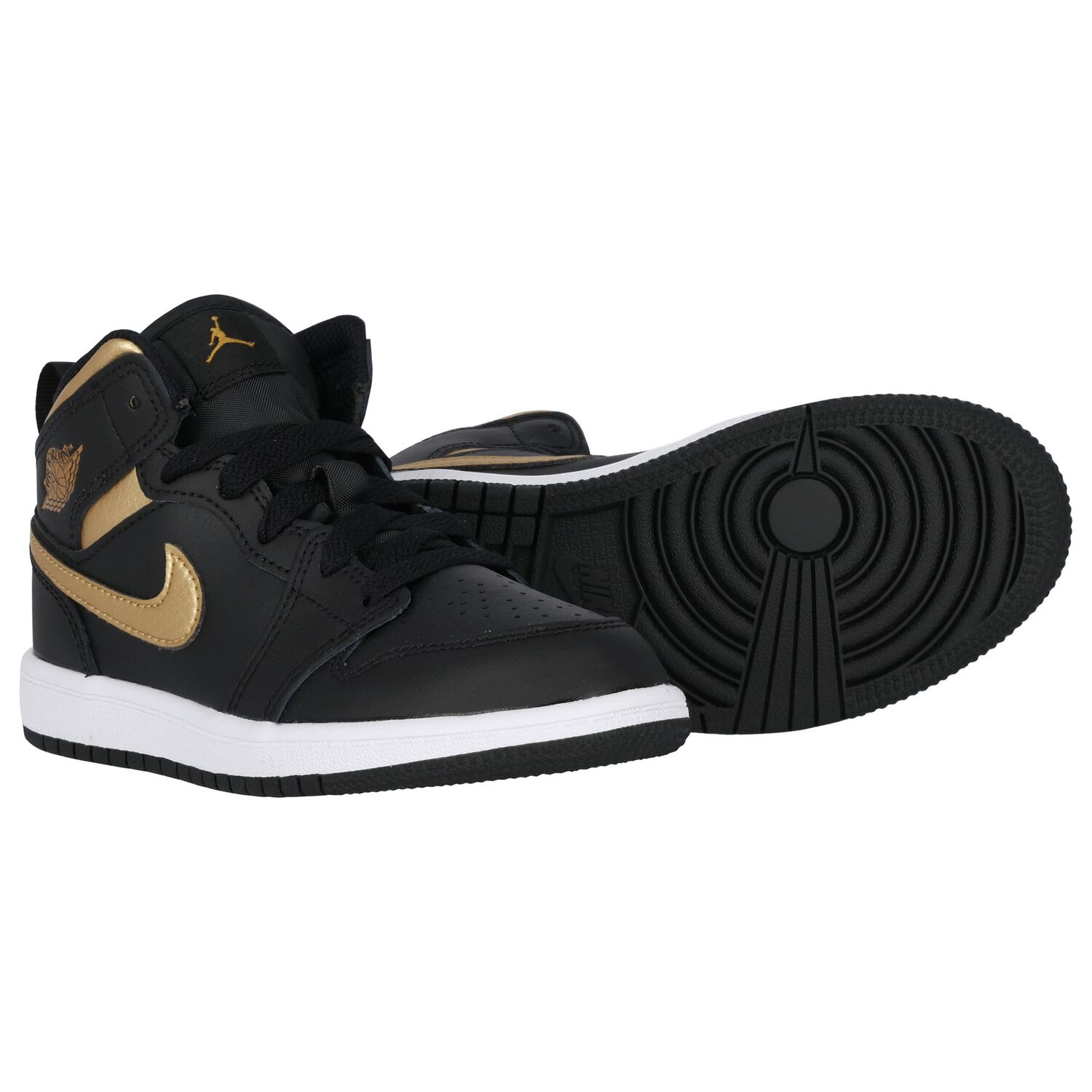 Black, White & Gold Air Jordan 1 Mid Trainers, 1, hi-res image number null